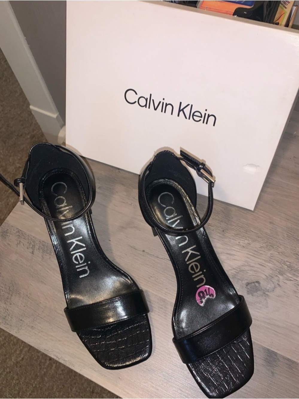 Calvin Klein Black Leather Ankle-Strap Heels